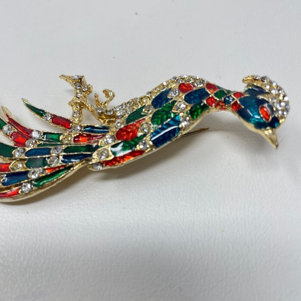 Vintage Enamel Rhinestone Peacock Brooch Pin Multicolor Bird Novelty - Picture 8 of 12